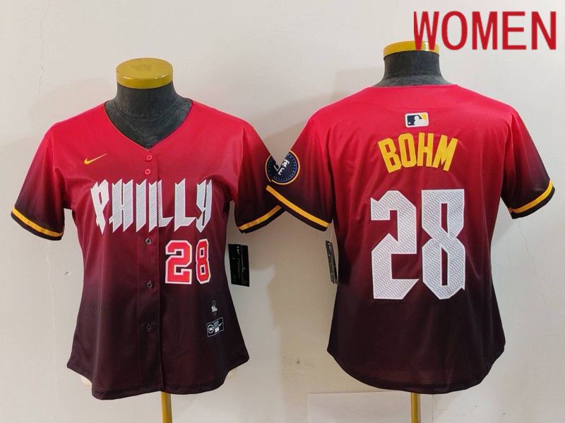 Women Philadelphia Phillies #28 Bohm Red City Edition 2024 Nike MLB Jersey style 2